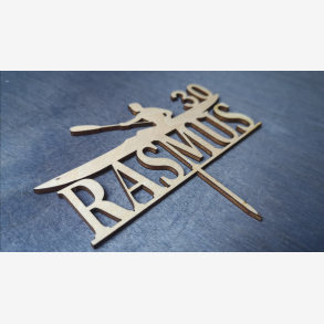 Caketopper Kajak med navn og tal i tr�