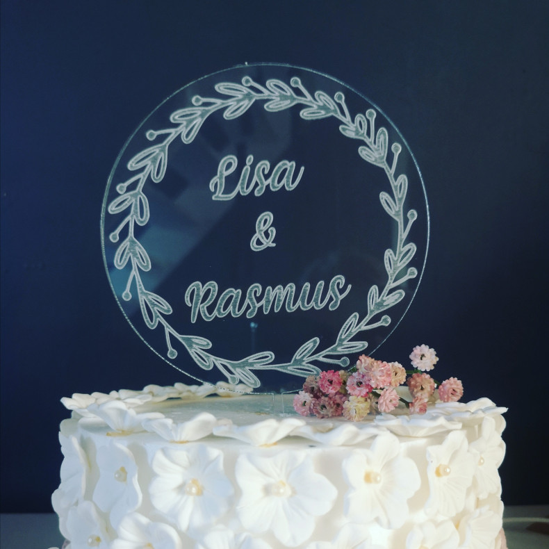 Personlig Cake Topper til bryllupskage med navn i Akryl