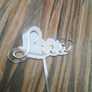 Cake Topper Navn i 3 mm klar Akryl + farvet Akryl