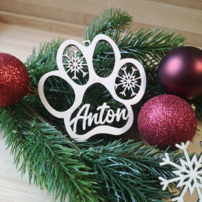 Hundepote som Julekugle med navn i tr