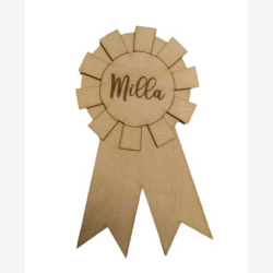 Rosette i tr med navn til hestepiger